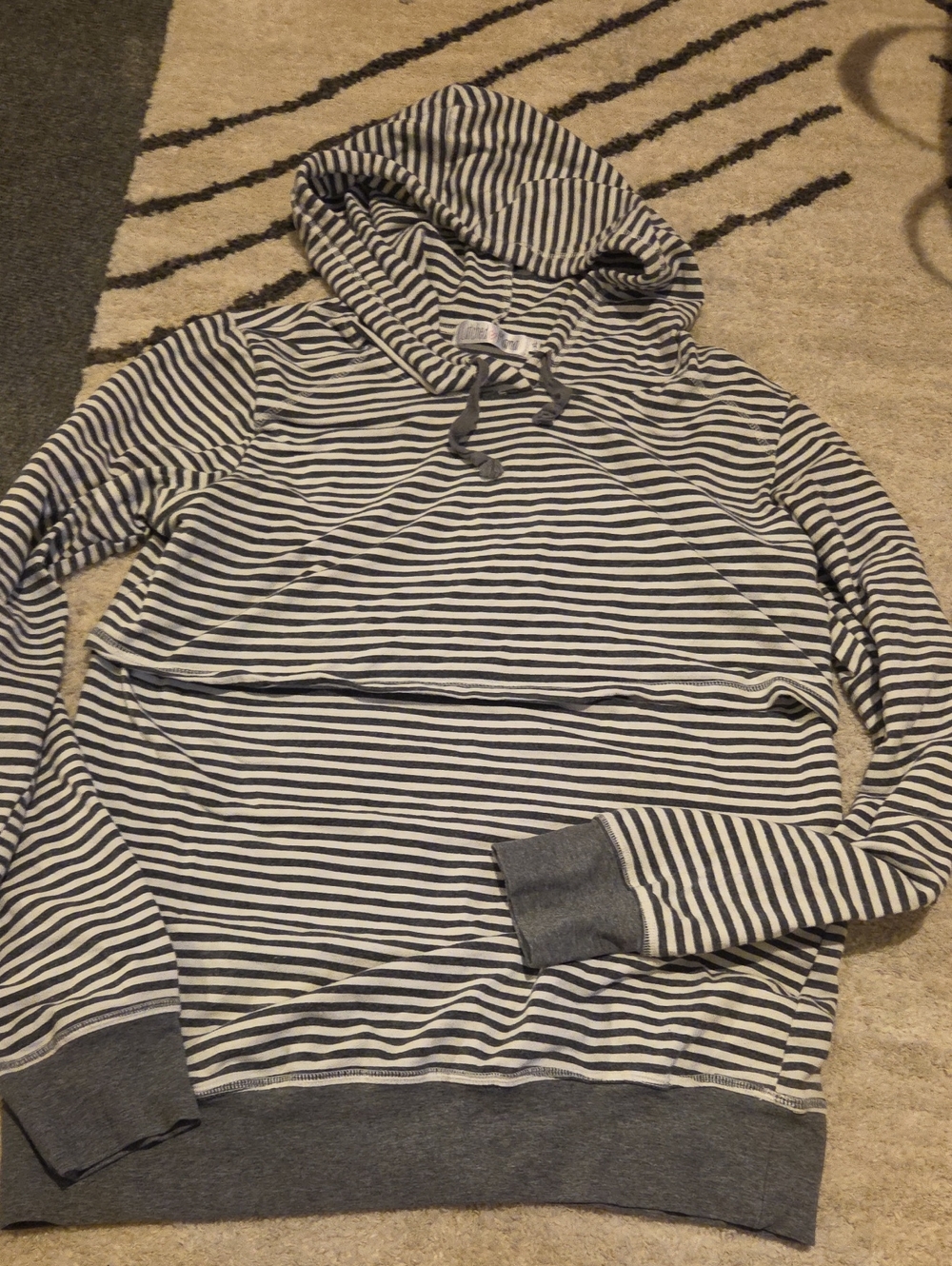 Latched Mama Gray & White Striped Hoodie Top